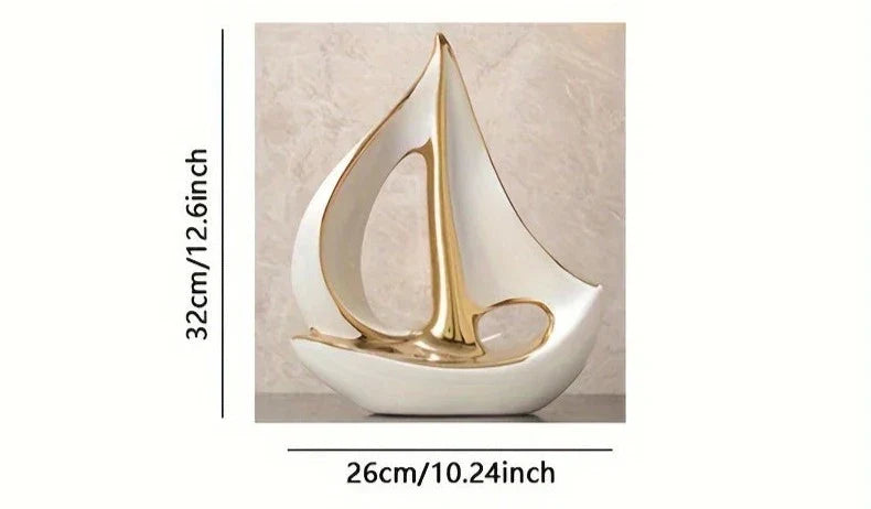 Escultura decorativa de Cerâmica Premuim - Coleção Veleiro Sereno