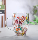 FloralGlass Harmony – Caneca em Vidro Duplo Boro 350ml com Estampa Floral