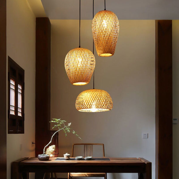 Conjunto de Luminárias pingentes decorativos de Bambu Artesanal - Sakura Ikiro PLUS Collection - Renova Lar