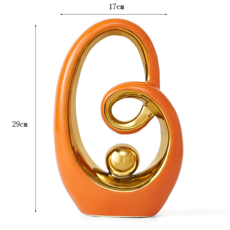 Estátuas em cerâmica com detalhes em dourado - Coleção Elegância Abstrata - Renova Lar