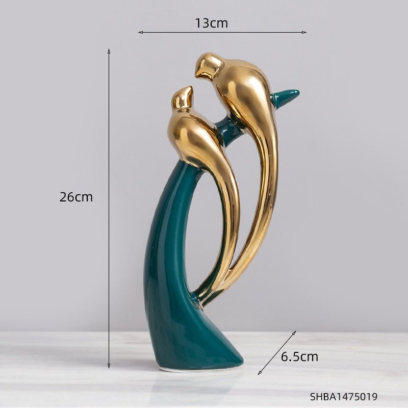 Estátuas em cerâmica com detalhes em dourado - Coleção Elegância Abstrata - Renova Lar