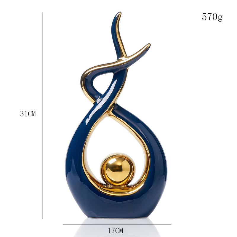 Estátuas em cerâmica com detalhes em dourado - Coleção Elegância Abstrata - Renova Lar