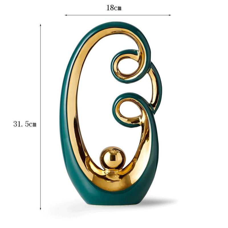 Estátuas em cerâmica com detalhes em dourado - Coleção Elegância Abstrata - Renova Lar