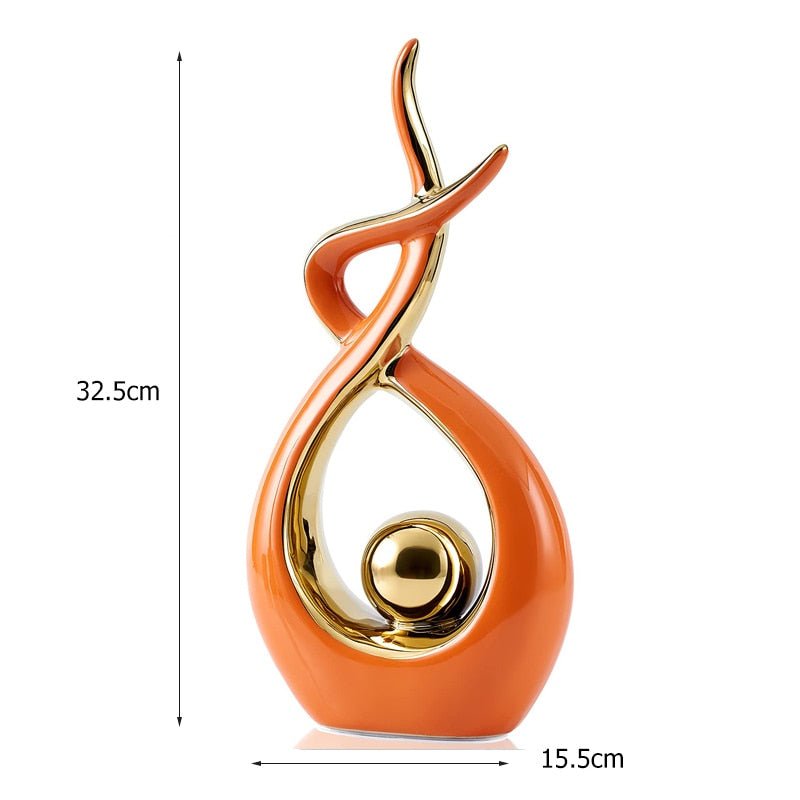 Estátuas em cerâmica com detalhes em dourado - Coleção Elegância Abstrata - Renova Lar