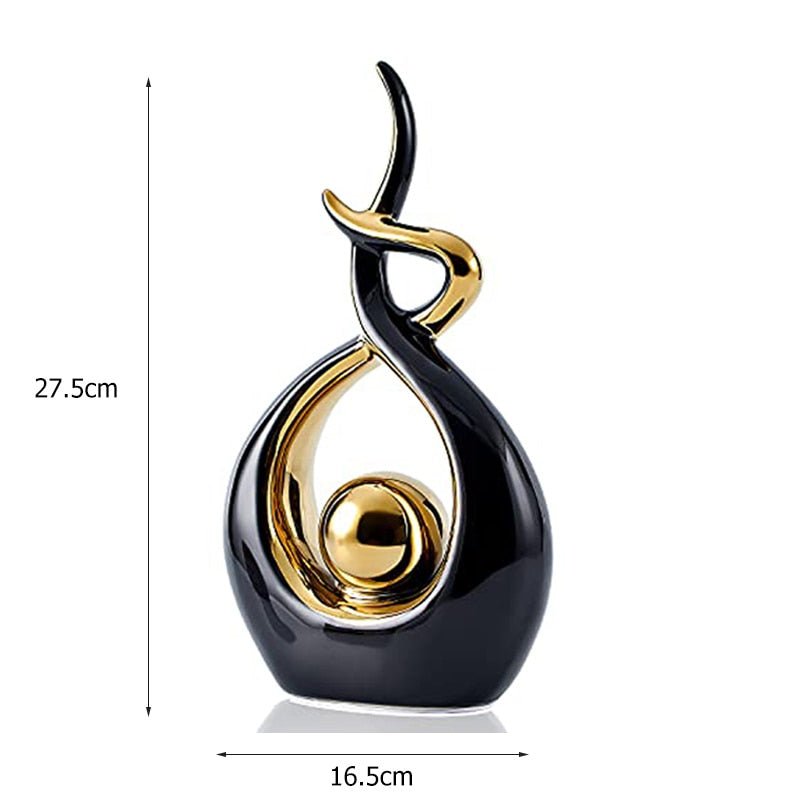 Estátuas em cerâmica com detalhes em dourado - Coleção Elegância Abstrata - Renova Lar