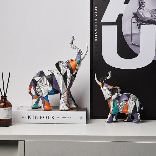 Kit de estatuetas modernas decorativas artesanais - Elefantes - Renova Lar