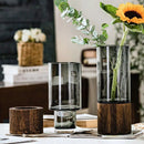 Vaso decorativo hidroponico de vidro e madeira - Wood Design - Renova Lar