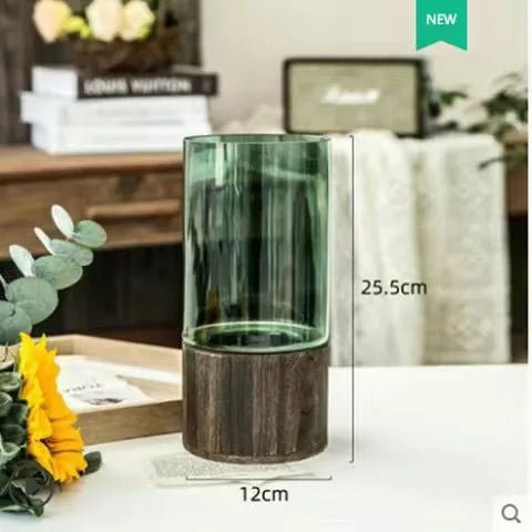 Vaso decorativo hidroponico de vidro e madeira - Wood Design - Renova Lar
