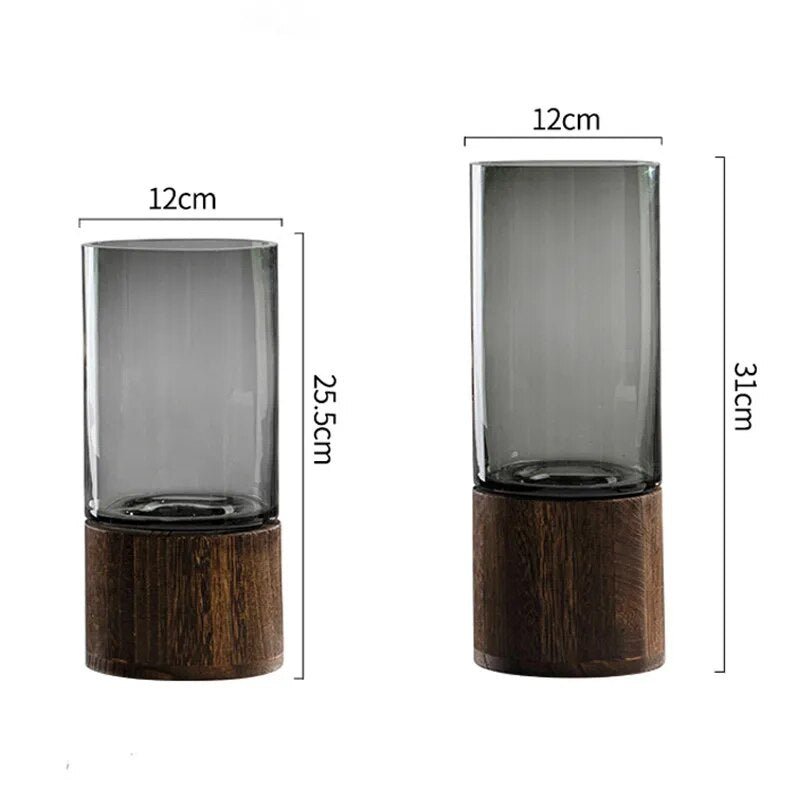 Vaso decorativo hidroponico de vidro e madeira - Wood Design - Renova Lar